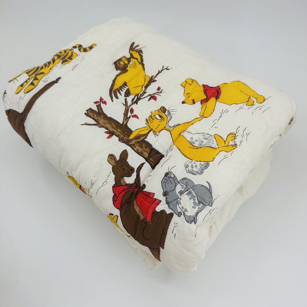 Vintage Winnie the Pooh Friends Comforter Baby Crib Blanket Quilted Thick Sears